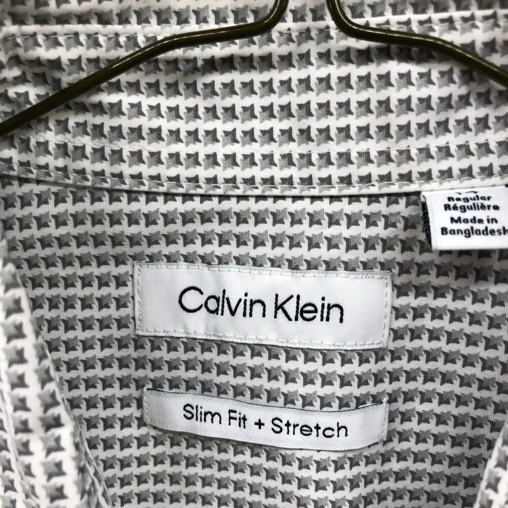 Calvin Klein Boys Size‎ 14 Long Sleeve Dress Shirt Slim Fit Houndstooth Gray
